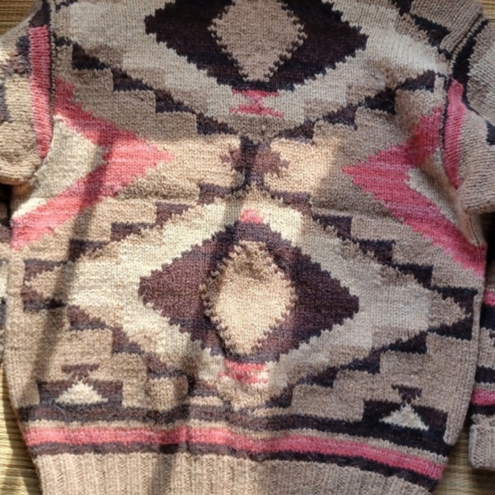 🥰 Vintage Ralph Lauren Tan and Brown Handknit Turtleneck Sweater - Picture 8 of 14